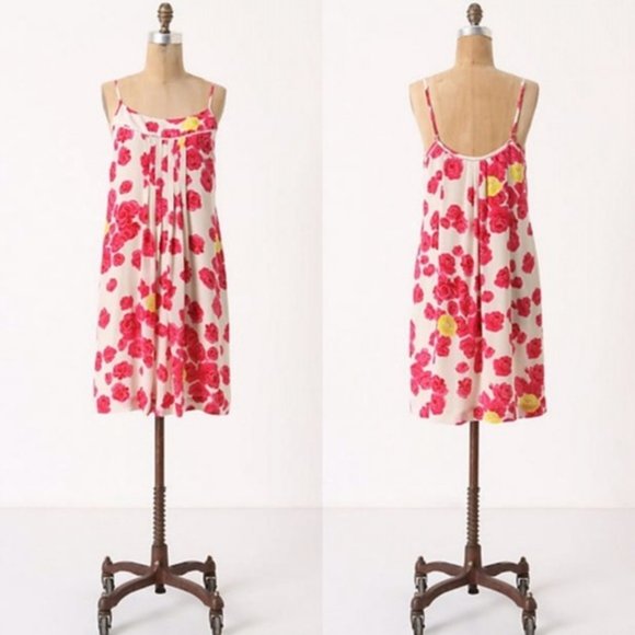 *Moulinette Souers* Anthropologie Silk Rose Dress, size 0 - Picture 1 of 11